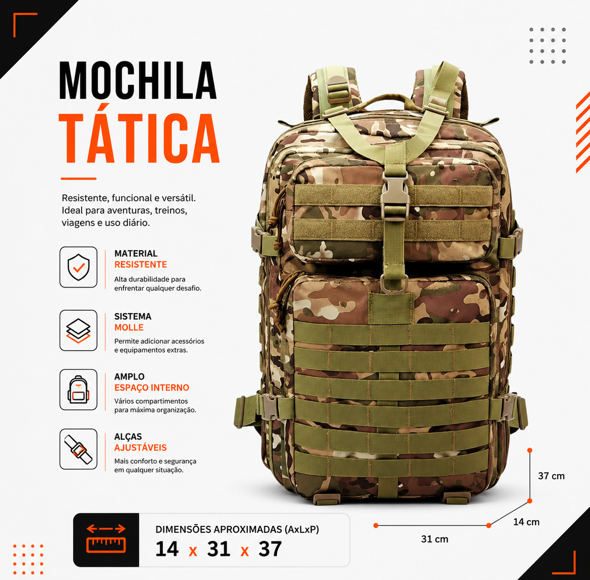 Mochila Tática Recon 50 Litros - Multicam