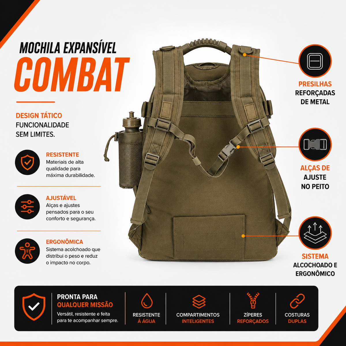 Mochila Expansível 40L a 60L Missão - Verde Oliva