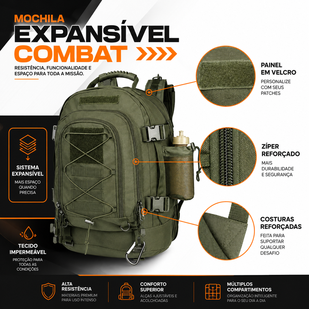 Mochila Expansível 40L a 60L Missão - Verde Oliva