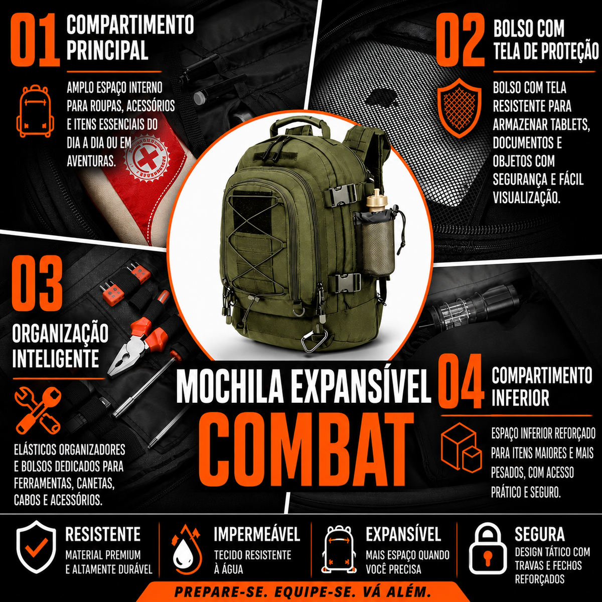 Mochila Expansível 40L a 60L Missão - Verde Oliva
