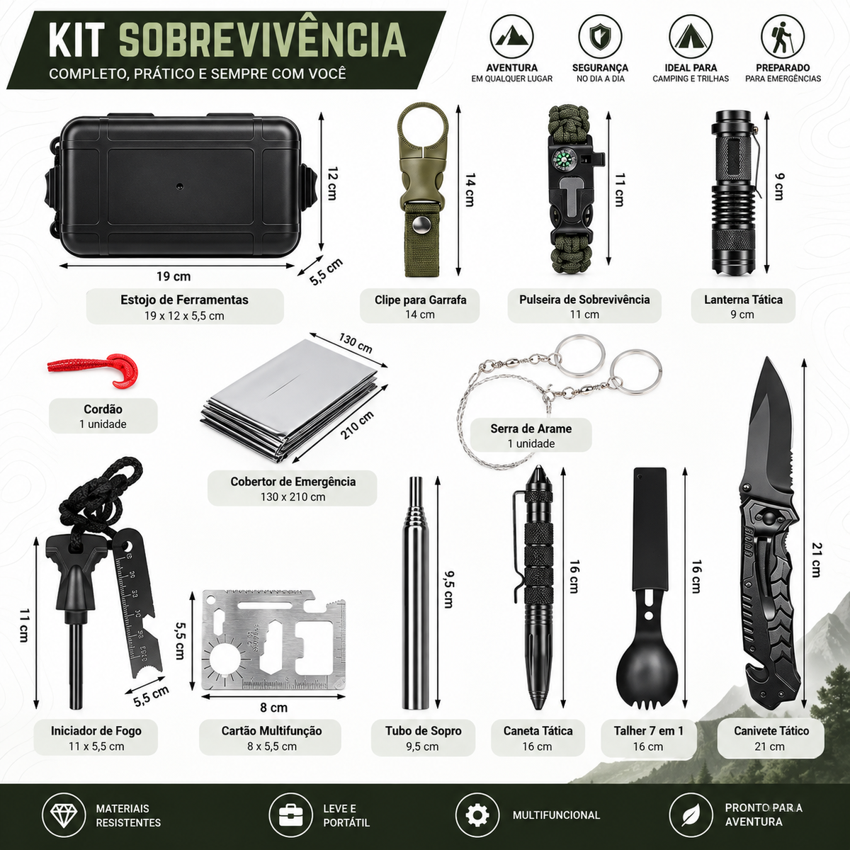 Kit de Sobrevivência Multiuso 12 em 1