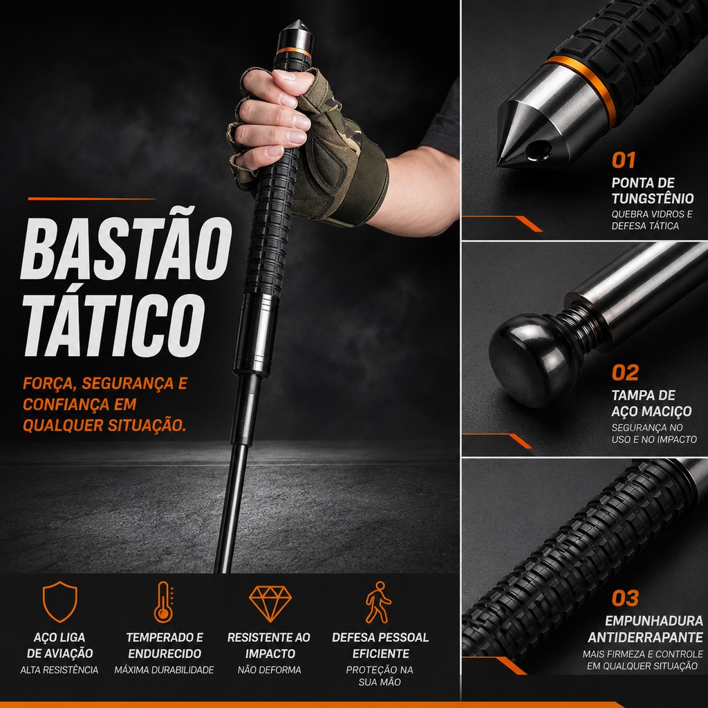 Bastão Retrátil Tático Sentinela em Aço 66 cm