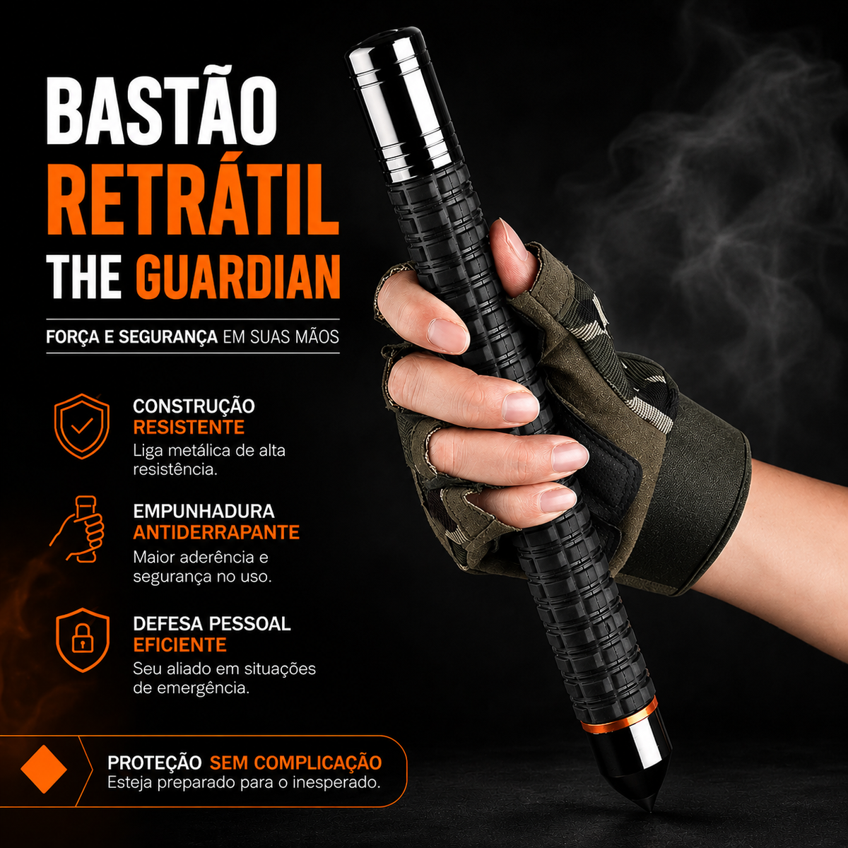 Bastão Retrátil Tático Sentinela em Aço 66 cm
