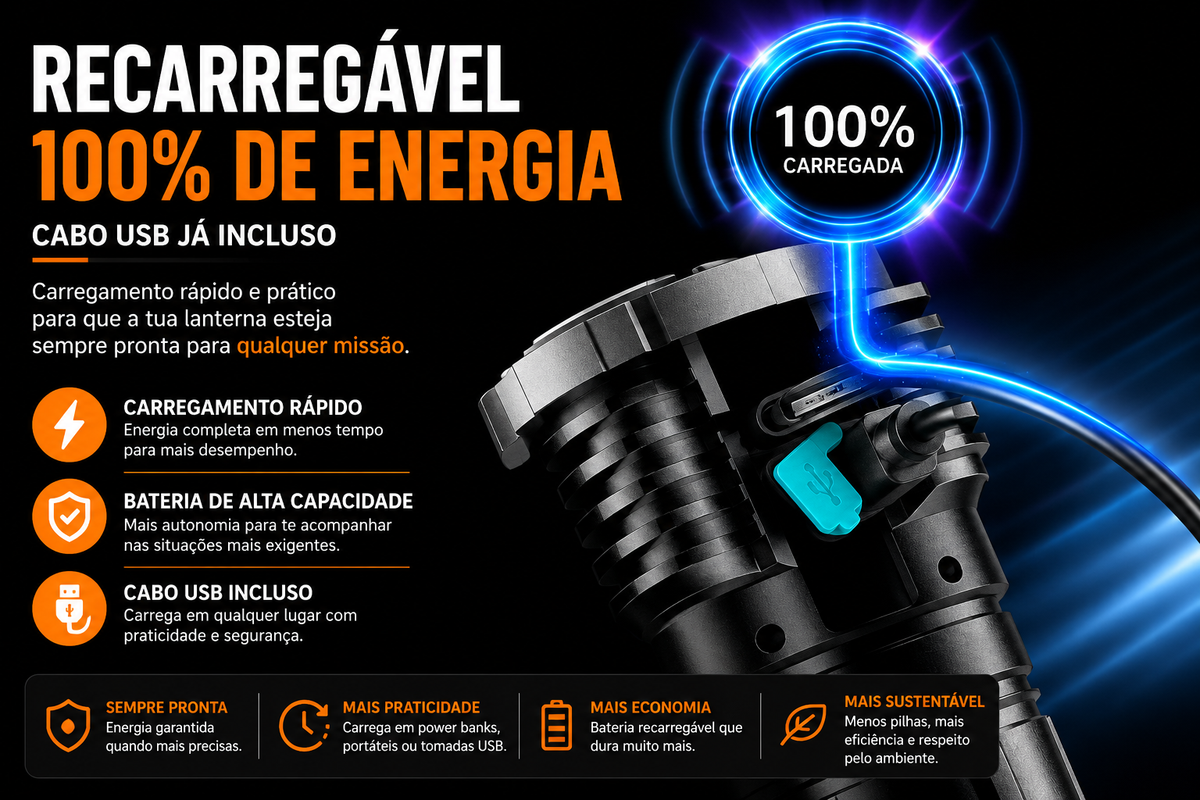 Lanterna Tática Recarregável Operação