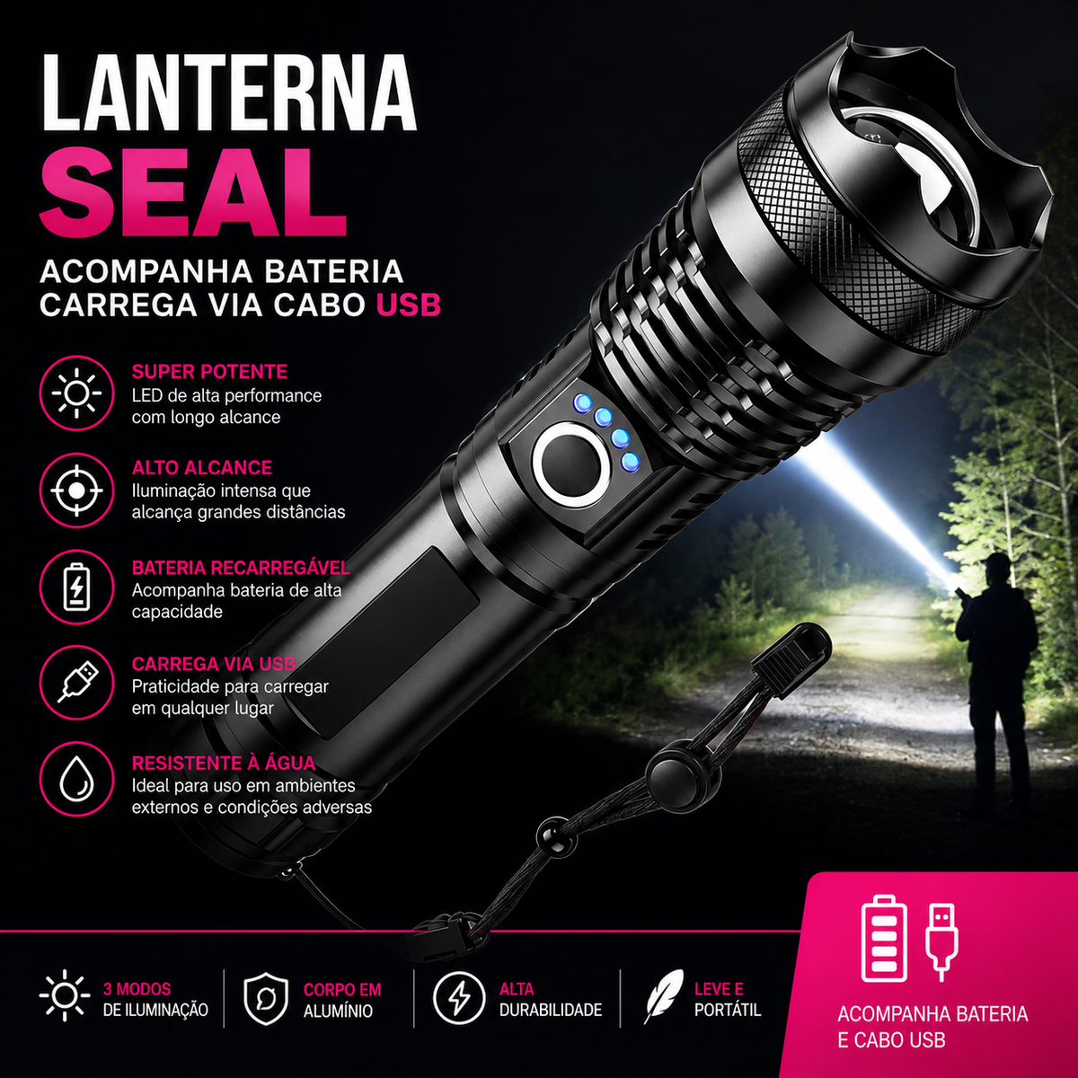 Lanterna Tática Recarregável Naval