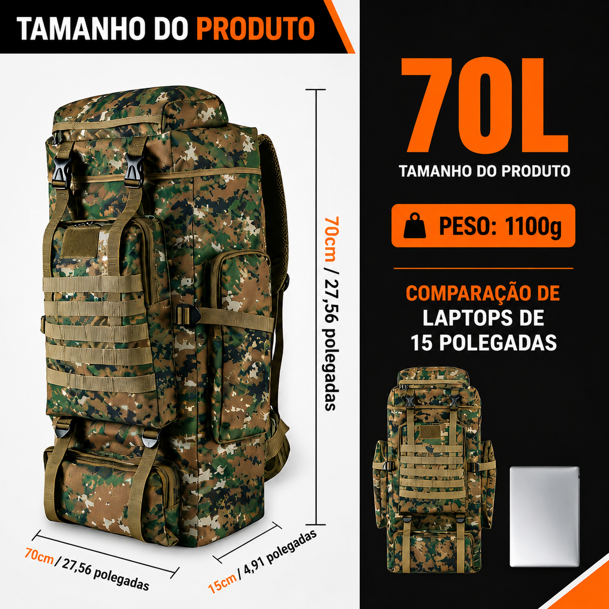 Mochila Expedição 70L - Camuflada