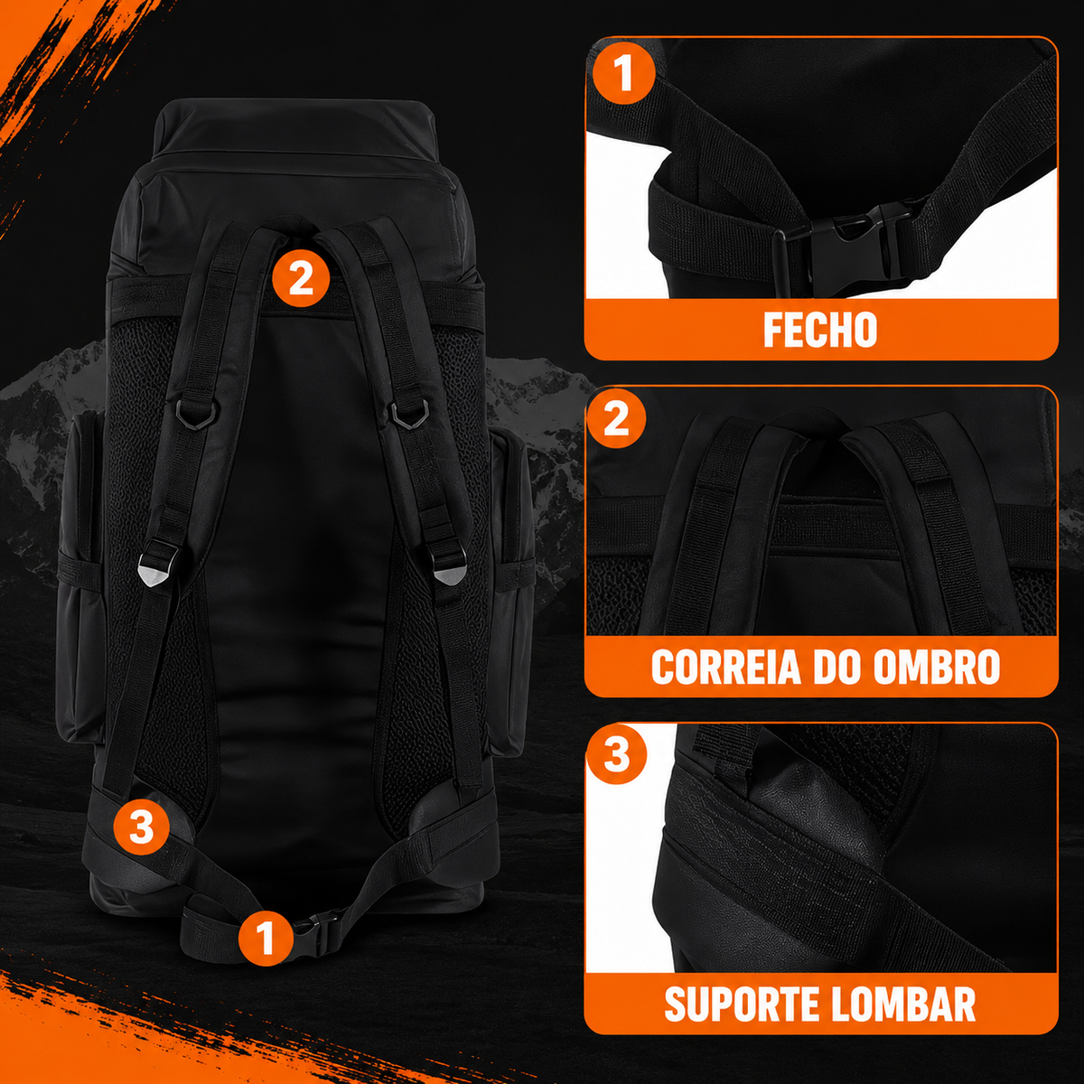 Mochila Expedição 70L - Preta