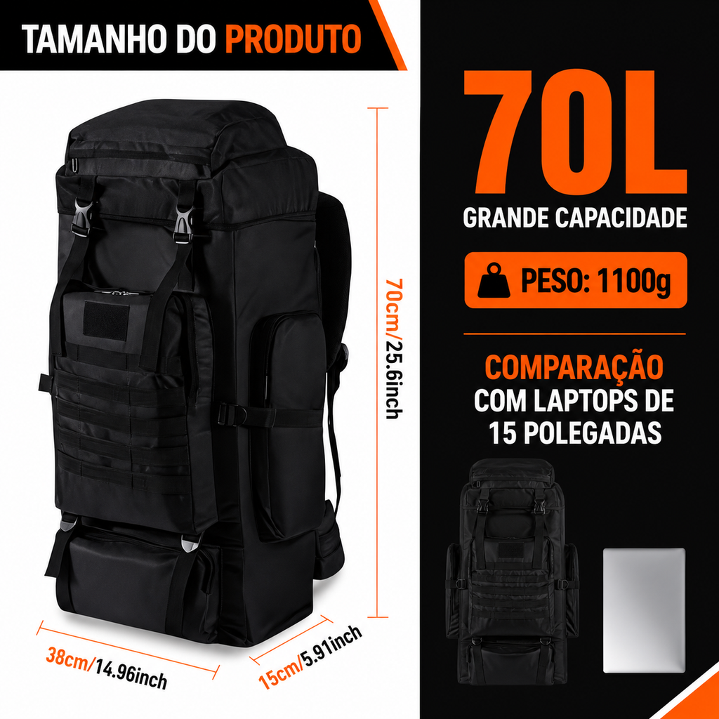 Mochila Expedição 70L - Preta