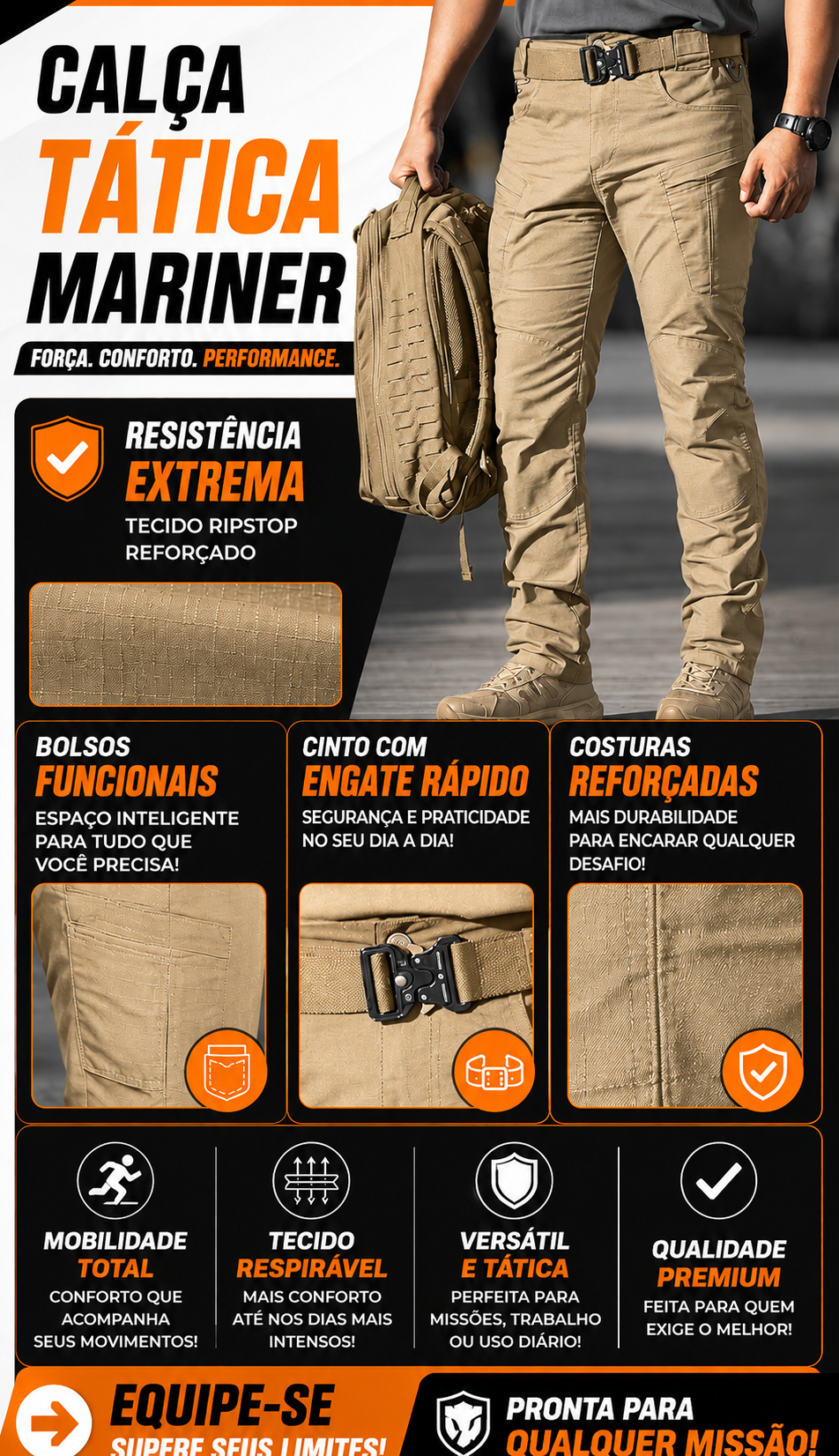 Calça Tática Patrulha - Cáqui