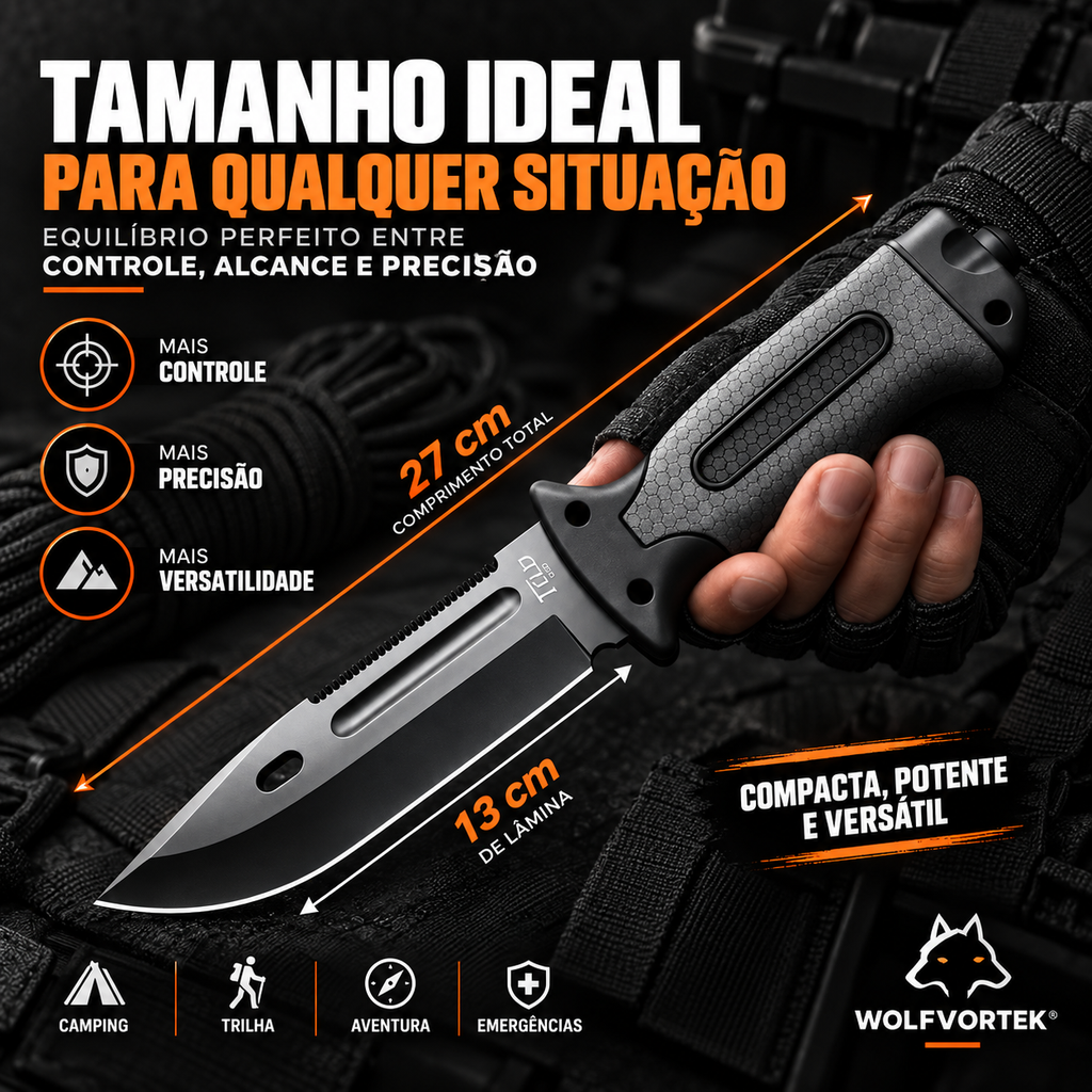 Kit Sobrevivência Faca Militar + Lanterna Tática com Zoom