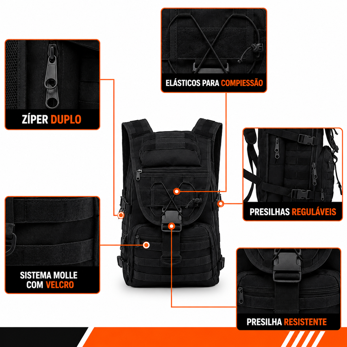 Mochila Tática Assalto 40 Litros - Preta