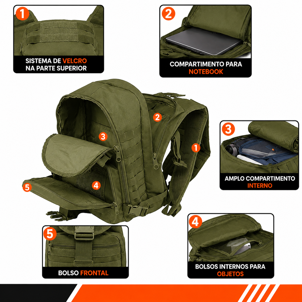 Mochila Tática Assalto 40 Litros - Verde Oliva