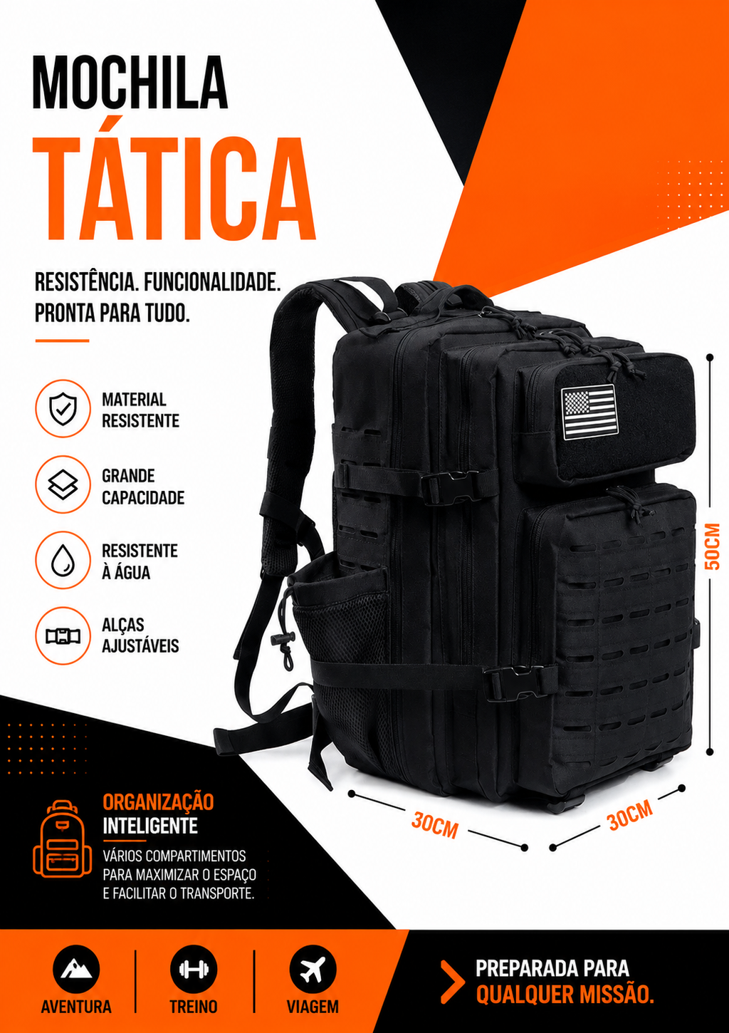 Mochila Andarilho 50 Litros - Preta