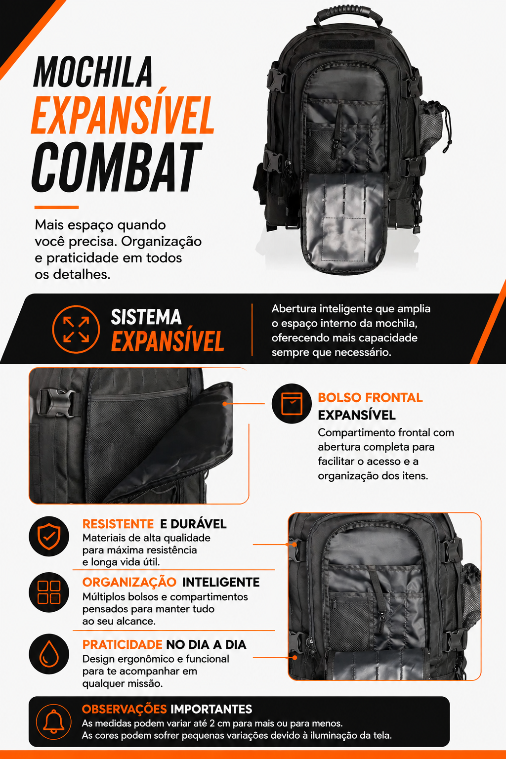 Mochila Expansível 40L a 60L Missão - Preta