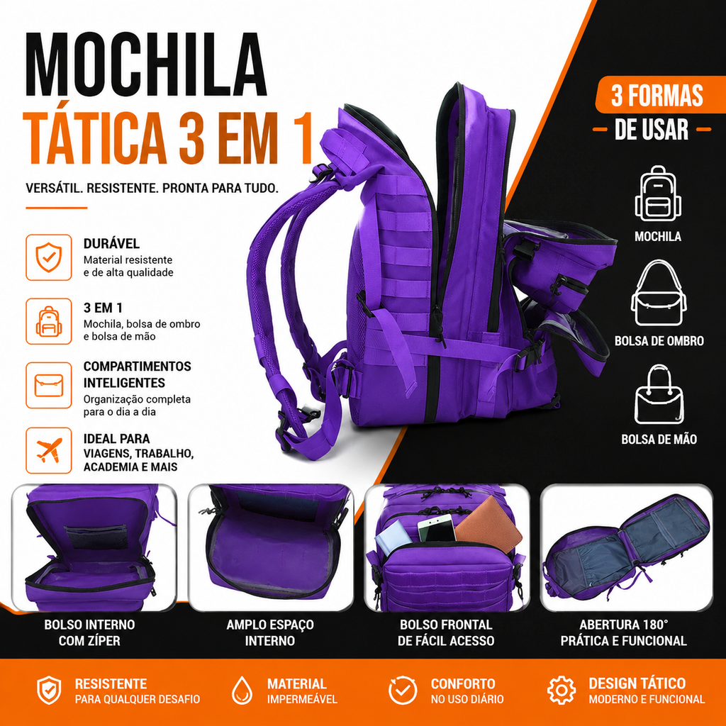 Mochila Tática Recon 50 Litros - Roxa