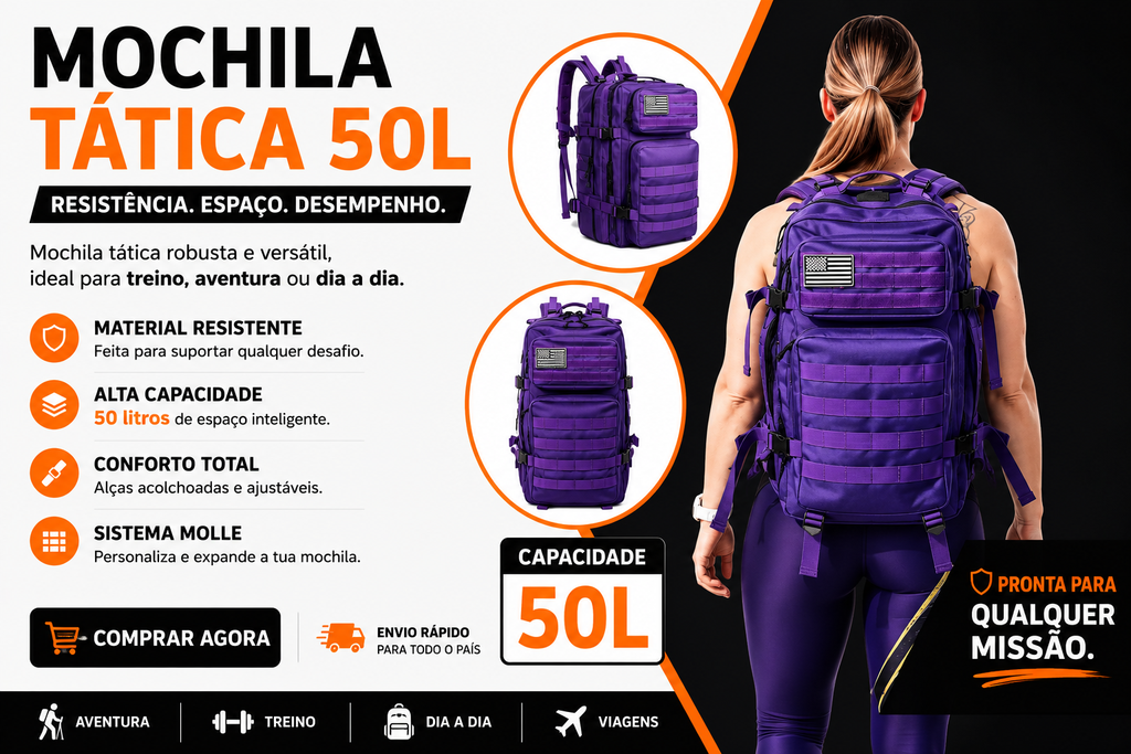Mochila Tática Recon 50 Litros - Roxa