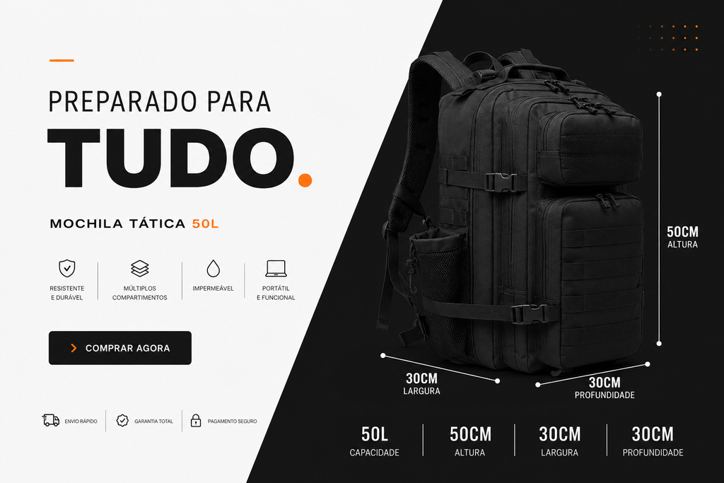 Mochila Tática 50 Litros Guardião - Preta