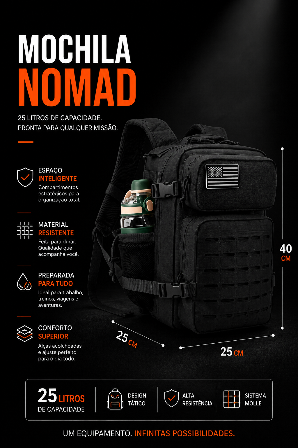 Mochila Andarilho 25 Litros - Preta