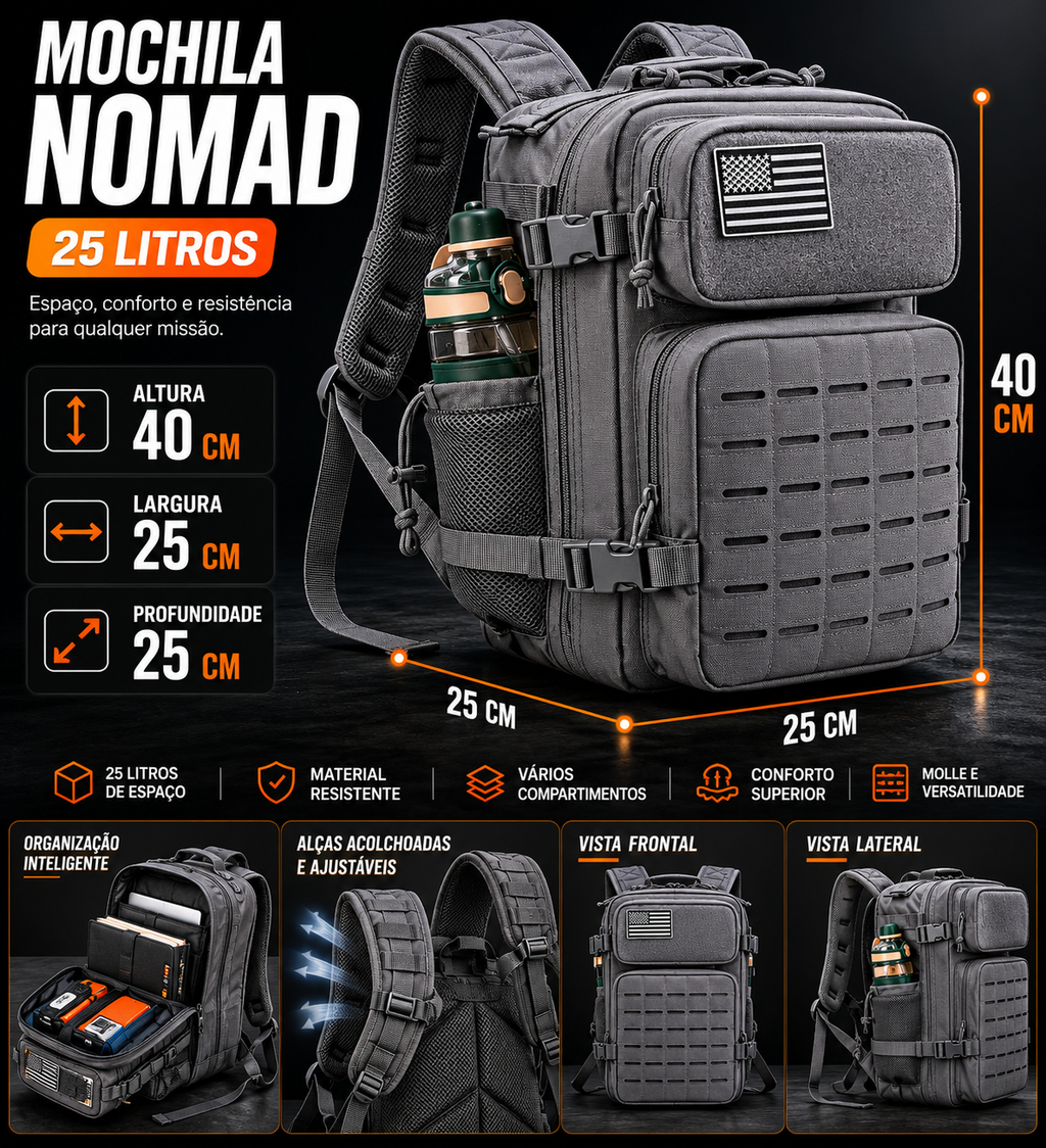 Mochila Andarilho 25 Litros - Chumbo