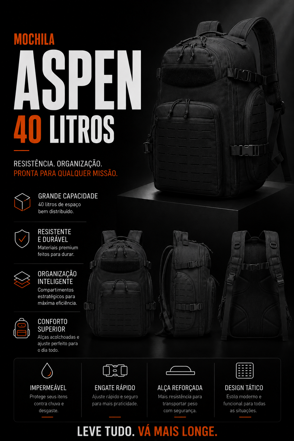 Mochila Tática Gavião 40 Litros - Preta