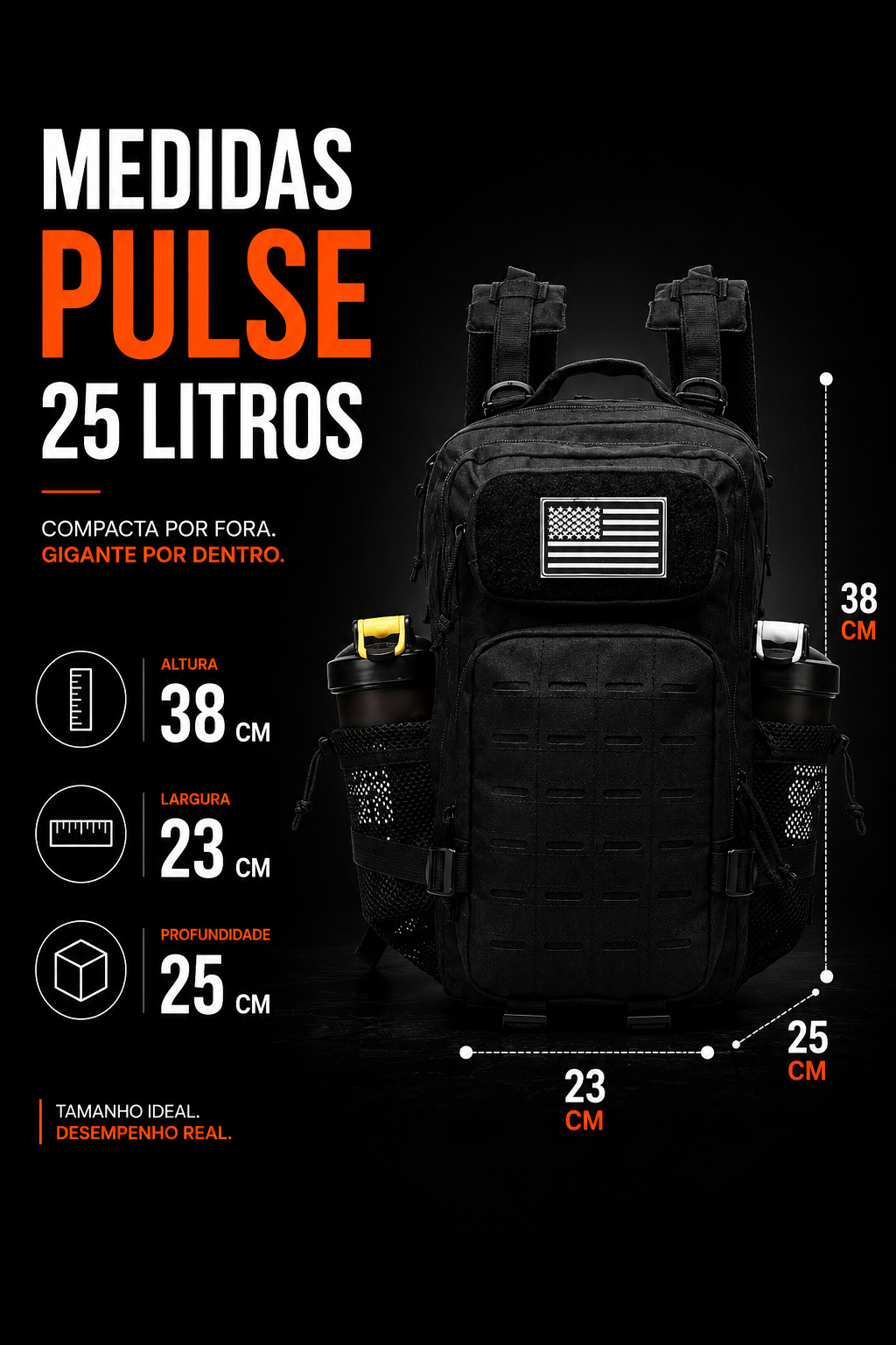 Mochila Tática Ágil 25L - Preta
