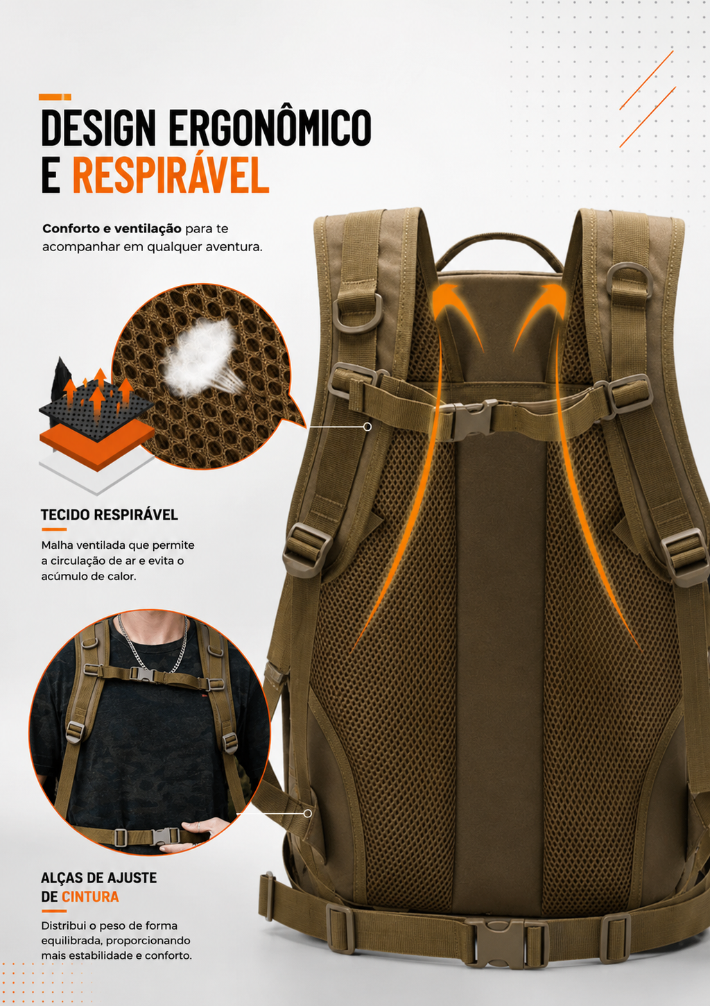 Mochila Tática Ferrão 45 Litros - Cáqui