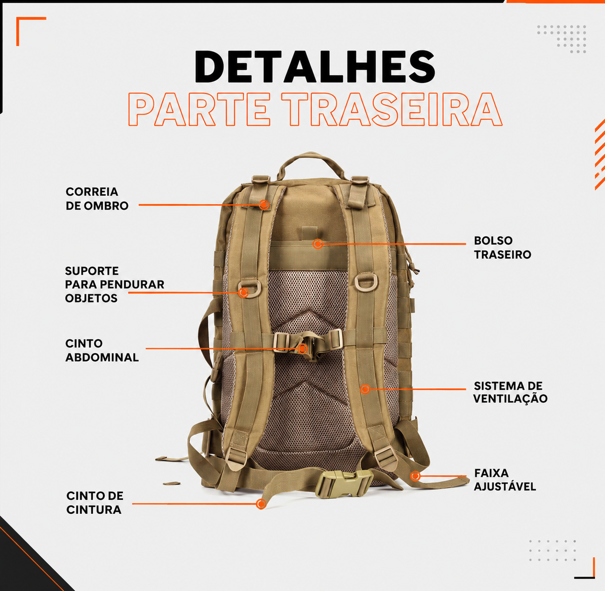 Mochila Tática Recon 50 Litros - Cáqui