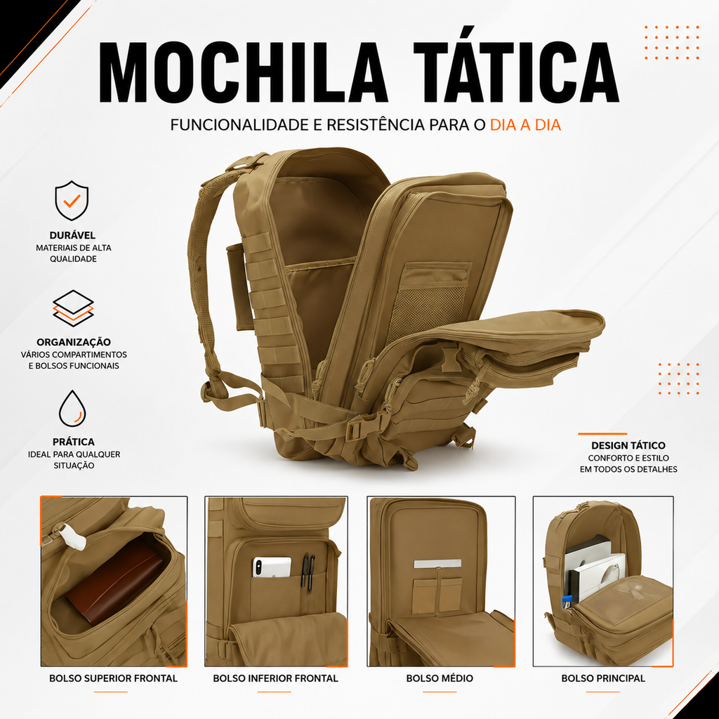Mochila Tática Recon 50 Litros - Cáqui