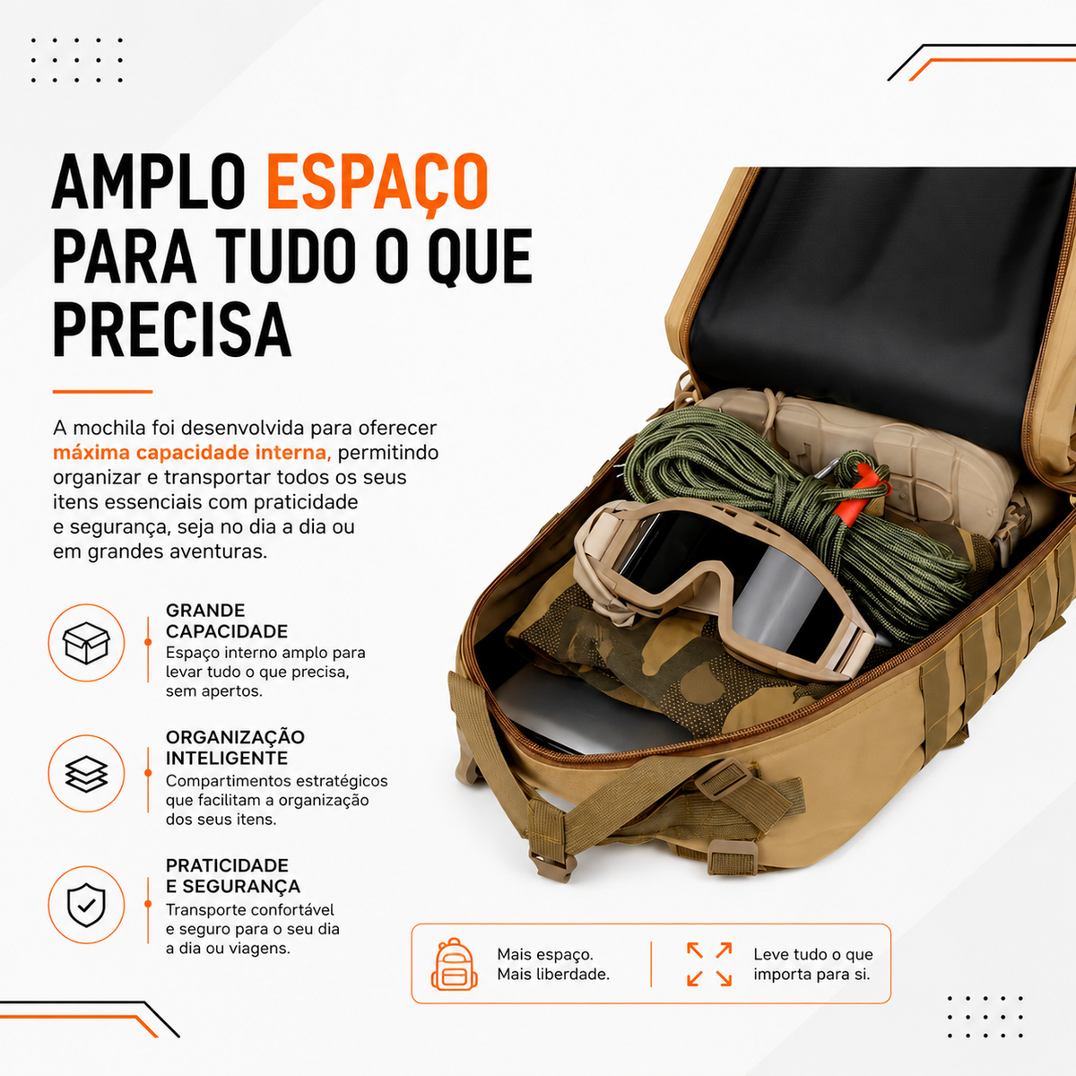 Mochila Tática Recon 50 Litros - Cáqui