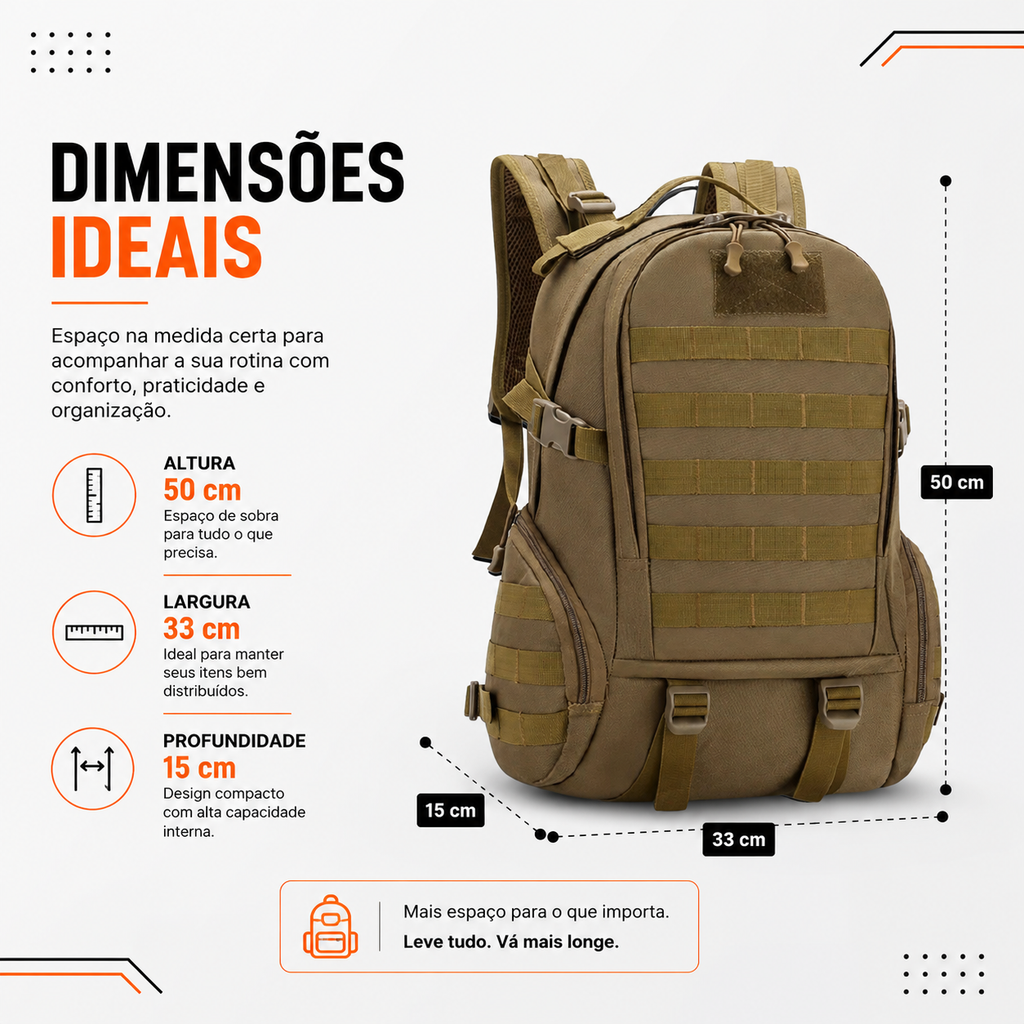 Mochila Tática Ferrão 45 Litros - Cáqui