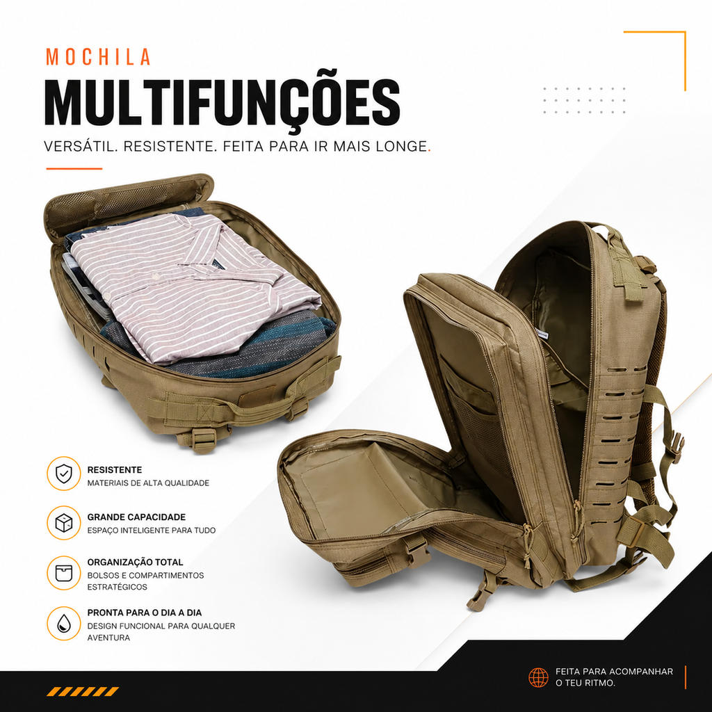 Mochila Tática Âncora 50 Litros - Cáqui