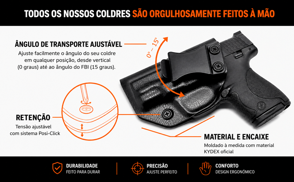 Coldre Velado em Kydex para Taurus PT638 e PT640 (Destro)