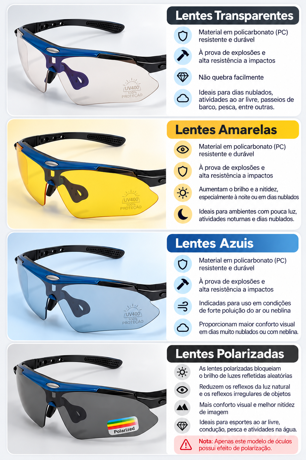 Óculos Táticos Polarizados com 5 Lentes Intercambiáveis