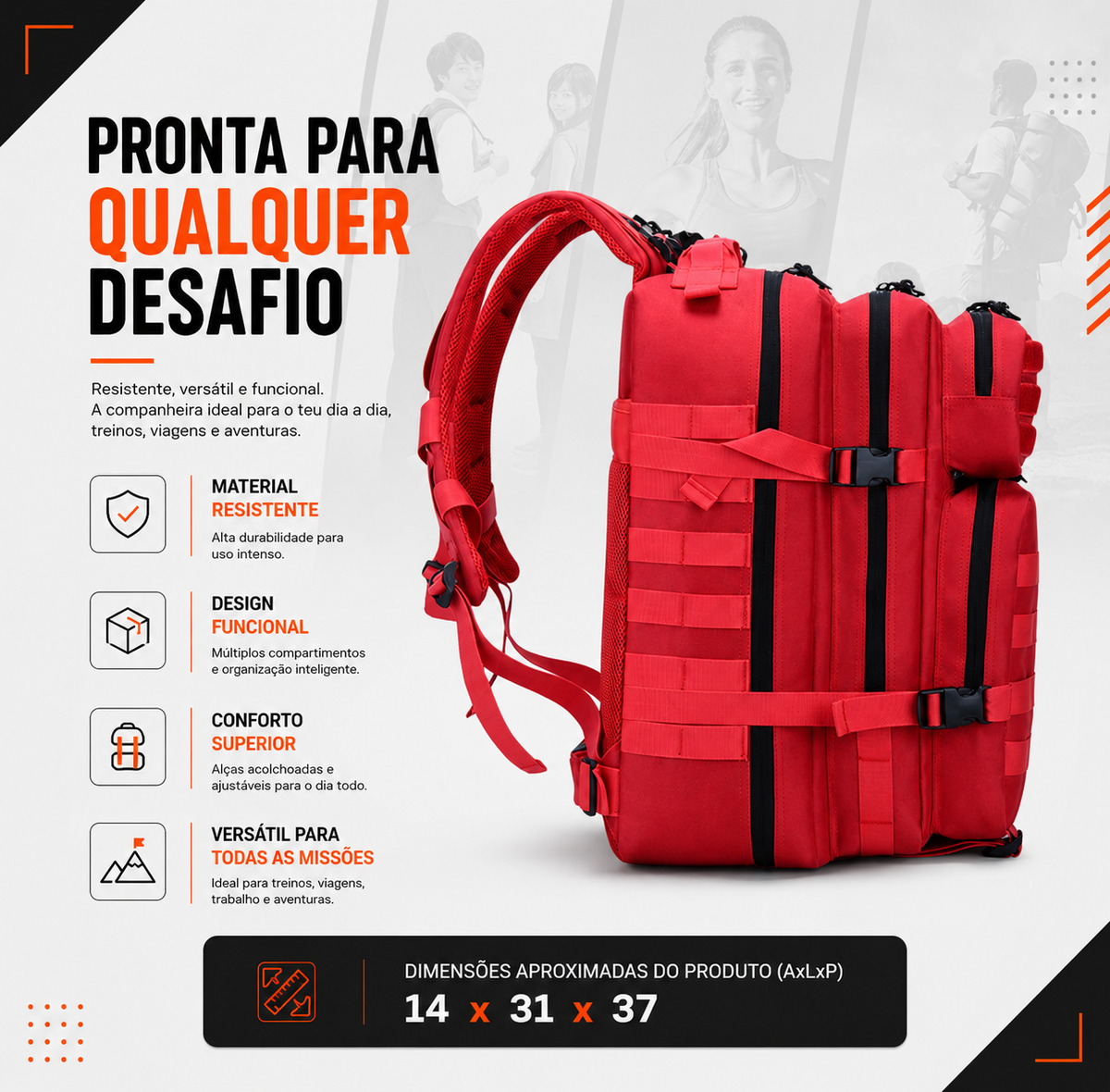Mochila Tática Recon 50 Litros - Vermelha