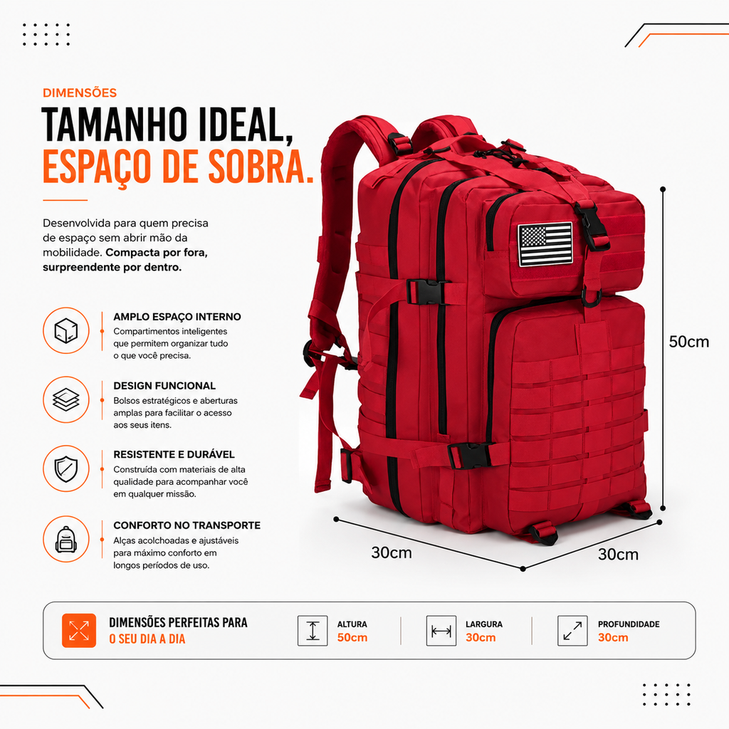 Mochila Tática Recon 50 Litros - Vermelha