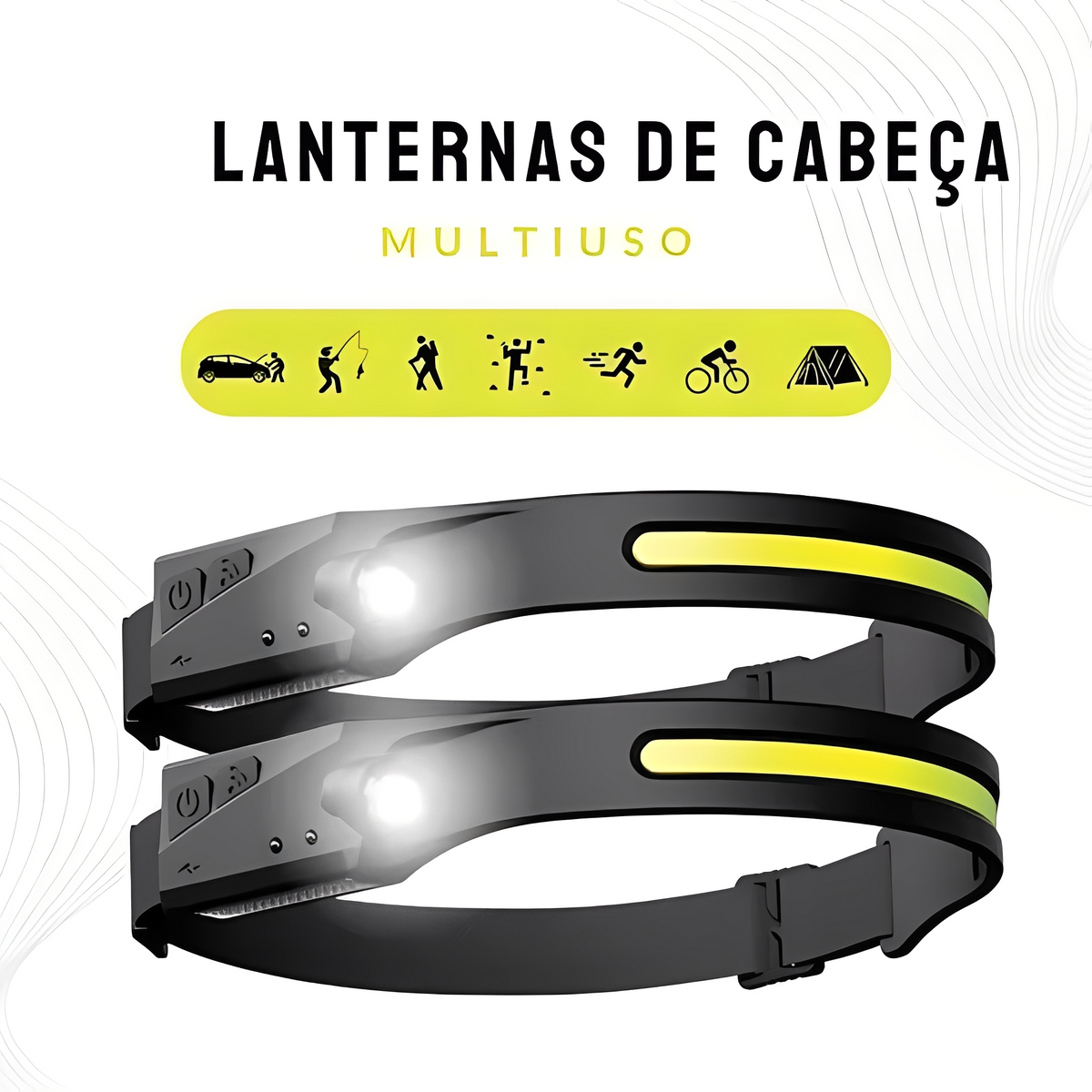 Lanterna de Cabeça LED Faixa Panorâmica com Sensor de Movimento