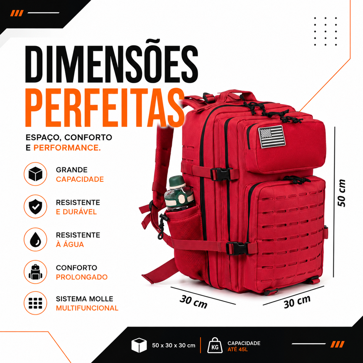 Mochila Andarilho 50 Litros - Vermelha
