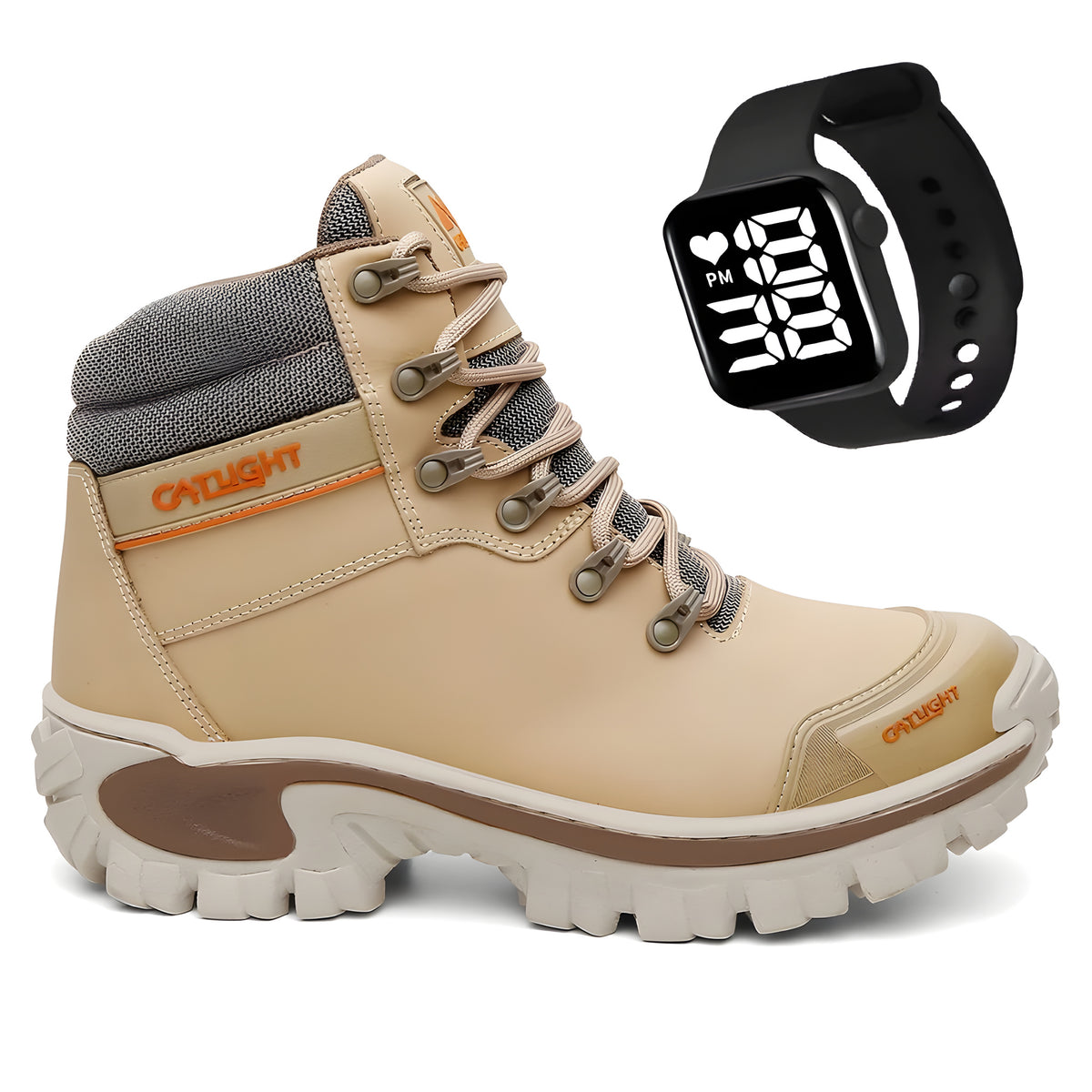 Coturno areia com relógio de brinde