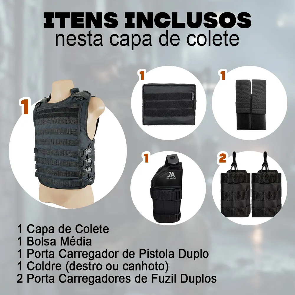 Colete Tático Modular Operador com 5 Acessórios - Preto