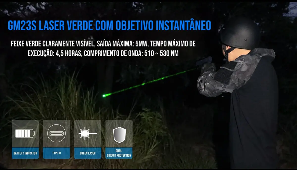 Lanterna Tática com Laser Integrado para Trilho