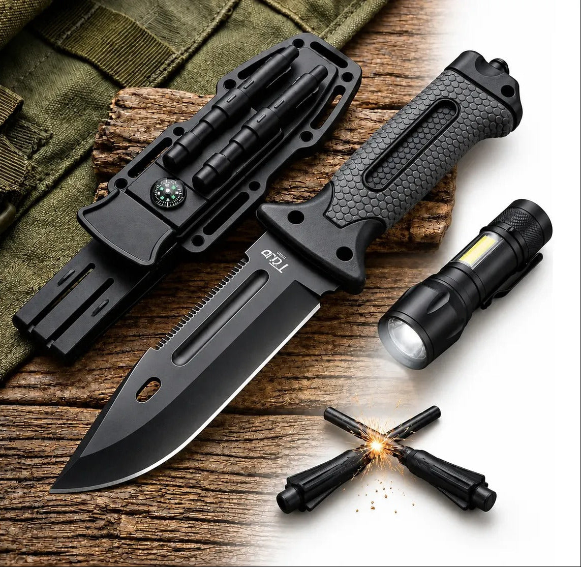 Kit Sobrevivência Faca Militar + Lanterna Tática com Zoom