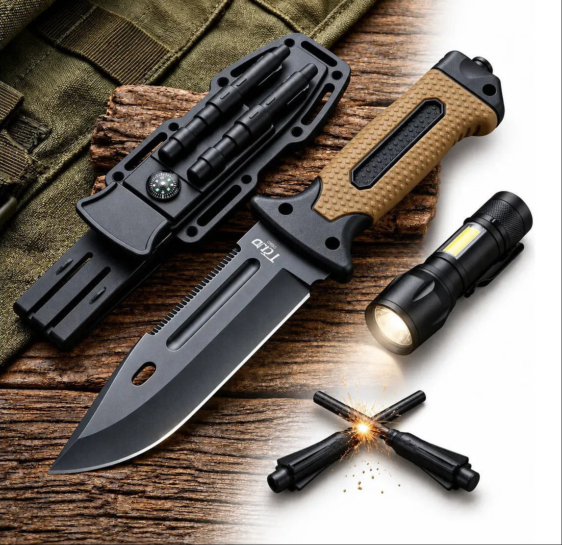 Kit Sobrevivência Faca Militar + Lanterna Tática com Zoom