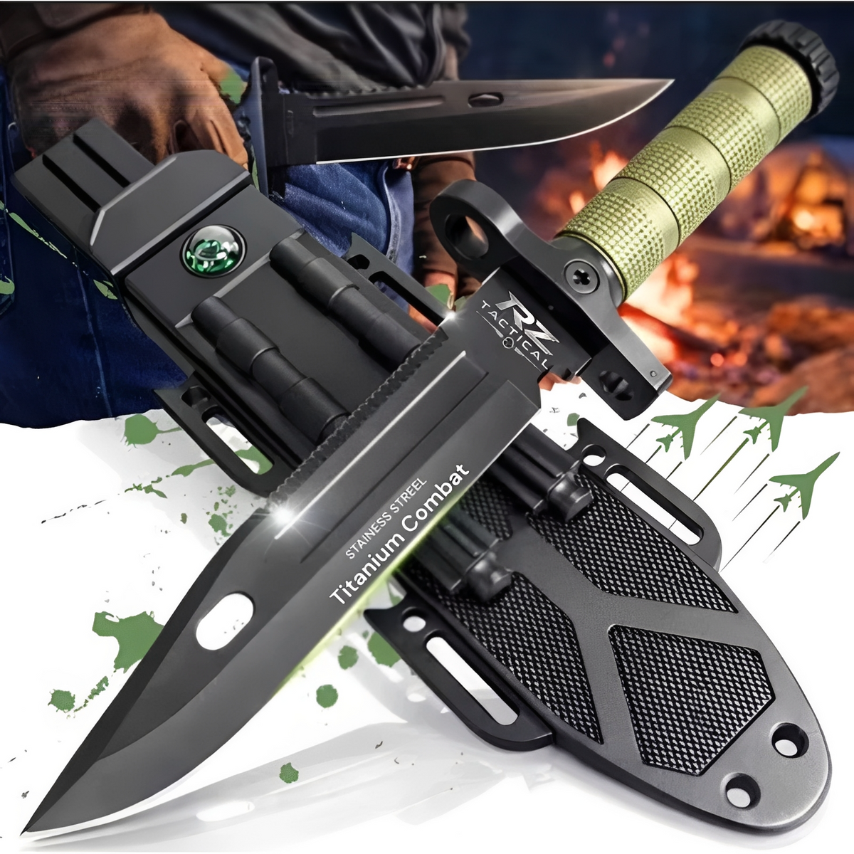 Faca Profissional de Combate Revestida em Titânio