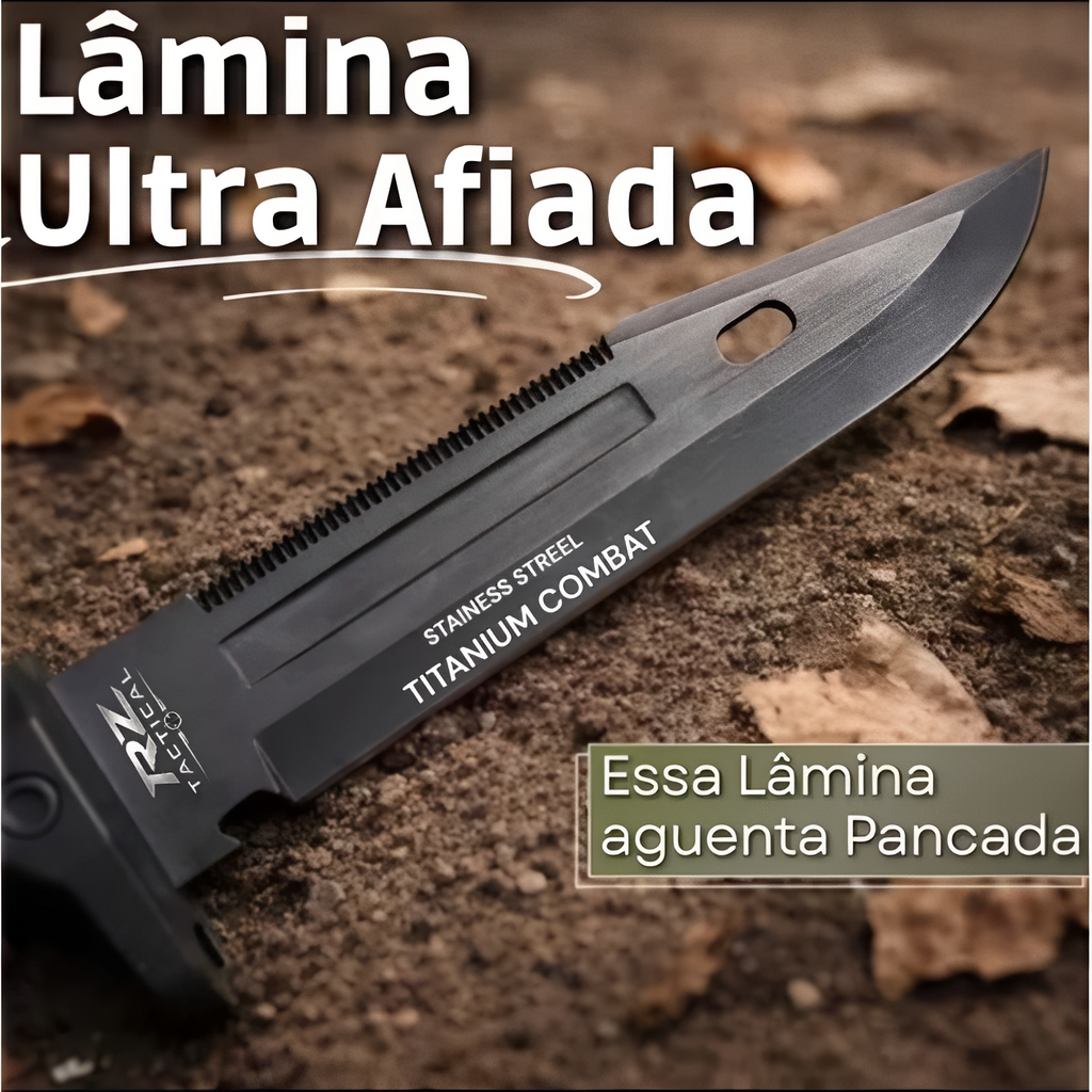 Faca Profissional de Combate Revestida em Titânio