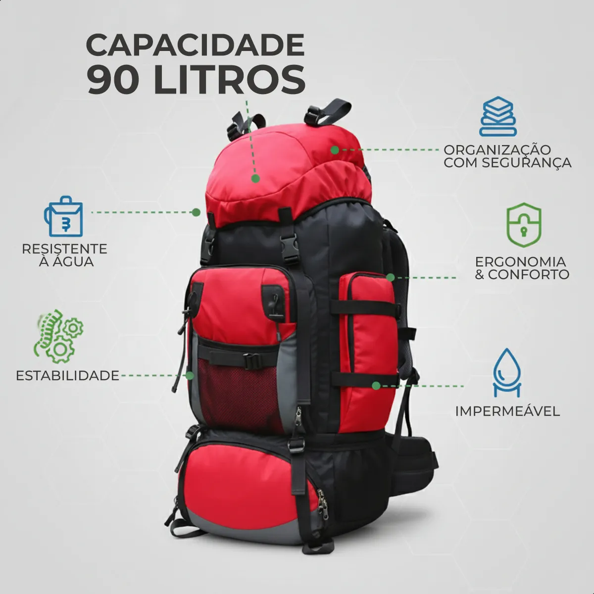 Mochila Cargueira Cume 90L - Vermelha