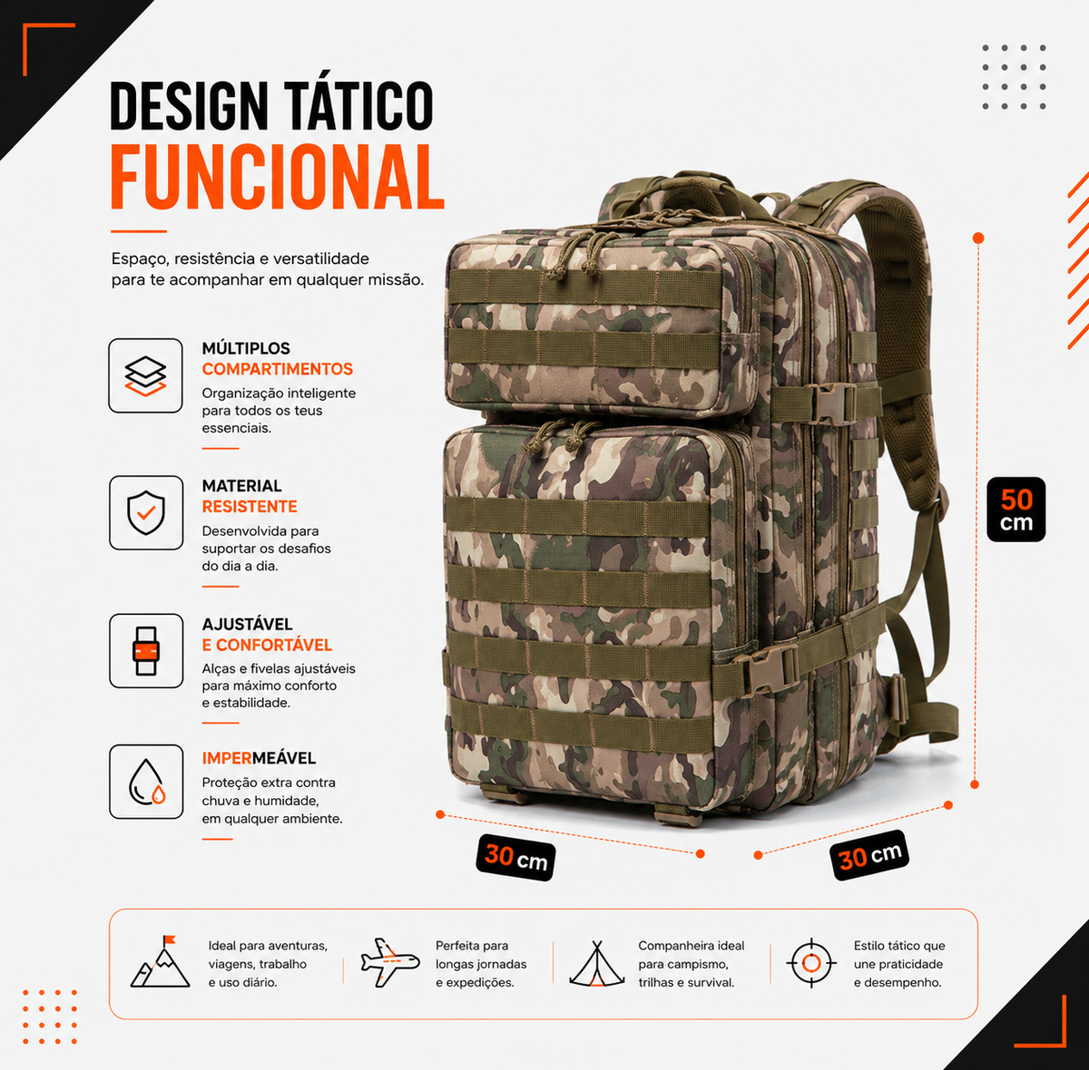 Mochila Tática Recon 50 Litros - Multicam
