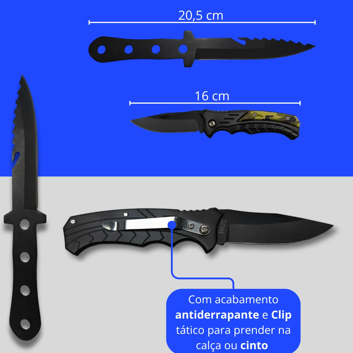 Kit Operacional 3 Lâminas: Faca, Faca de Arremesso e Canivete
